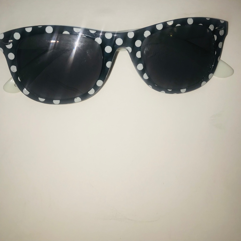 Retro/Vintage Black and White Polka Dot Frame Sunglasses with Black Lenses